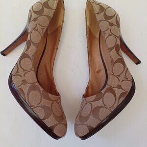 Coach Signature Monogram Pattern Brown High Heels Women's Size 10B